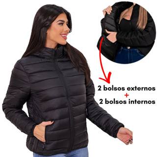 Bobojaco Jaqueta Puffer Feminina Casaco Quentinho Gominho Nylon Impermeável Capuz Removível em Oferta na Shopee