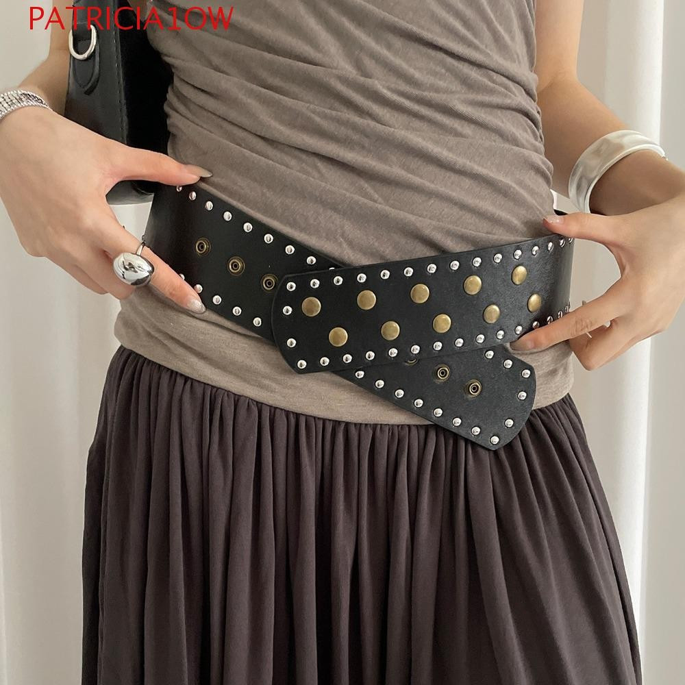 PATRICIA1OW Cinto Feminino Largo , Botão De Pressão Estilo Punk Rebite , Gótico Y2k Com Vedação De Cintura Vestido Jeans