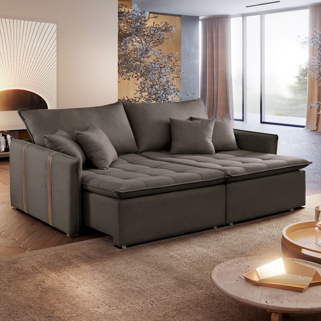Sofá Cama Retrátil e Reclinável 3 Lugares Veludo Marrom Detroid 200cm Yescasa Veludo Marrom
