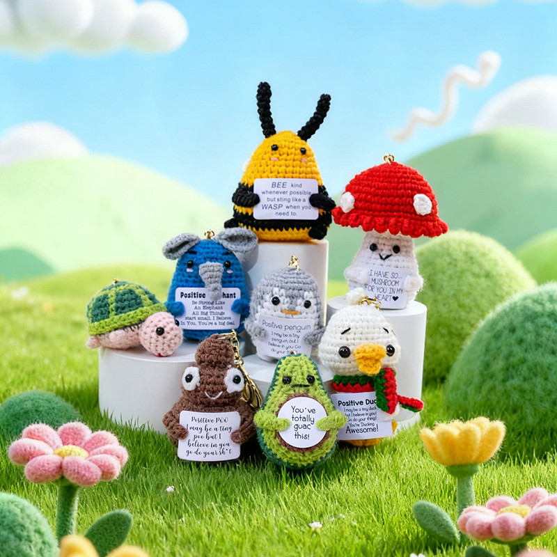 Bonito Tricô Desenho Animado Animal E Fruta Brinquedo De Pelúcia Mini Pato Abelha Pinguim Tartaruga Cogumelo Pendnat