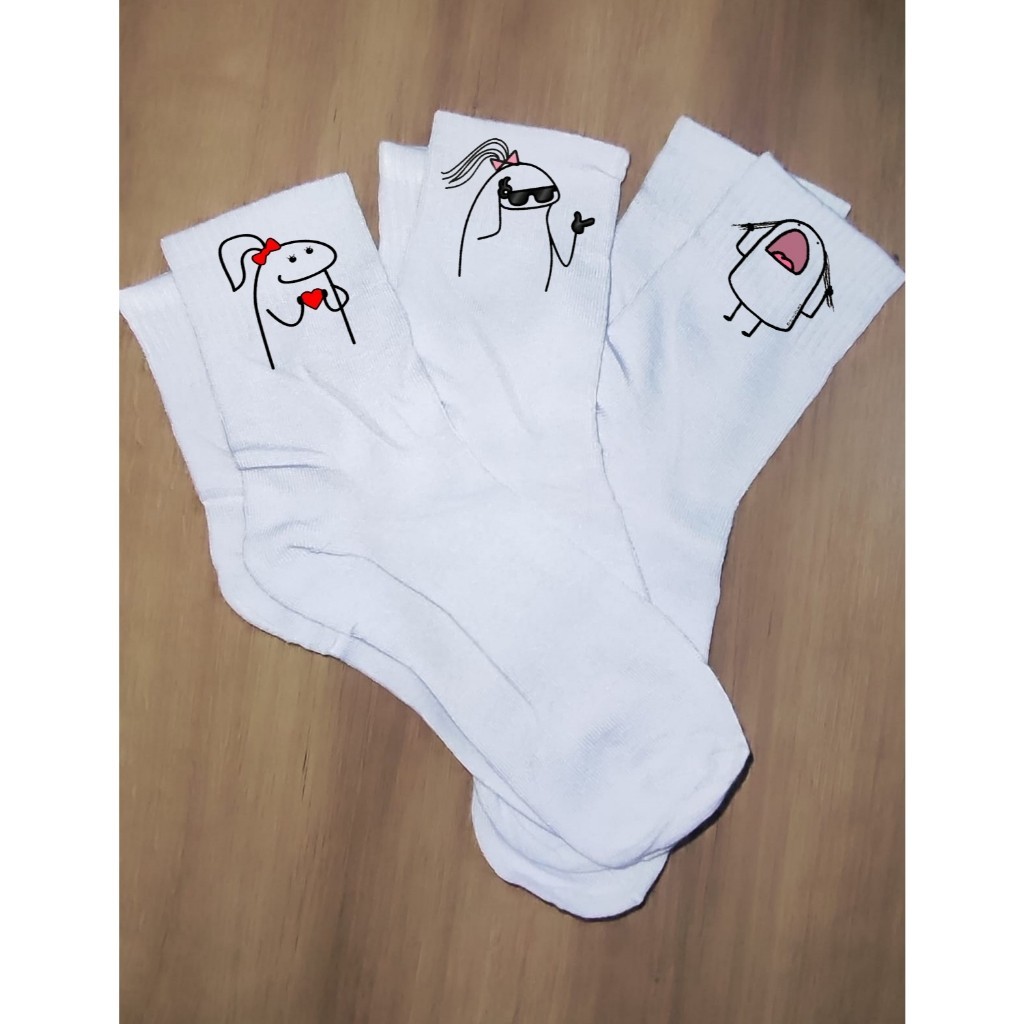 Meias Flork diversas estampas kit com 3 pares de meias tamanho unico serve do 34 ao 42