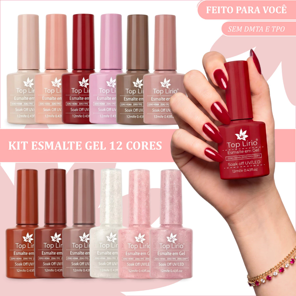 Kit 12 Esmaltes em Gel para Cabine LED UV 12ml Alta Durabilidade Zero HEMA — imagem 1