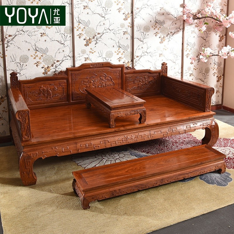 Euya ouriço vermelho sândalo Arhat cama de madeira maciça chinês antigo sofá cama móveis mogno jacarandá Trio sofá