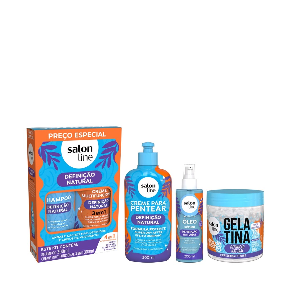 Kit Definição Natural Shampoo + Creme Multifuncional, Óleo Sérum, Gelatina e Creme para Pentear