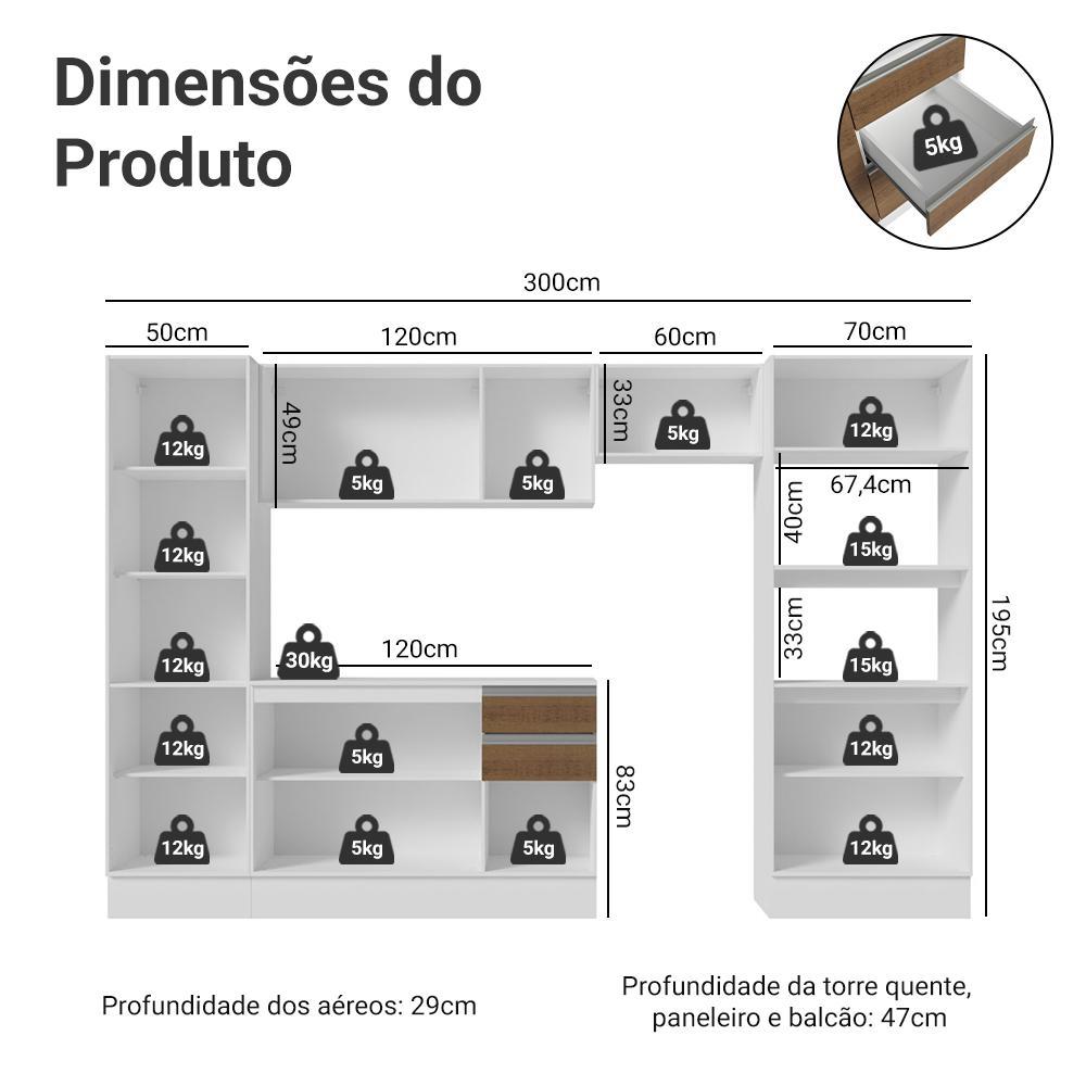Armário de Cozinha Completa 100% MDF 300cm Branco/Rustic/Crema Smart Madesa 03 · foto 2