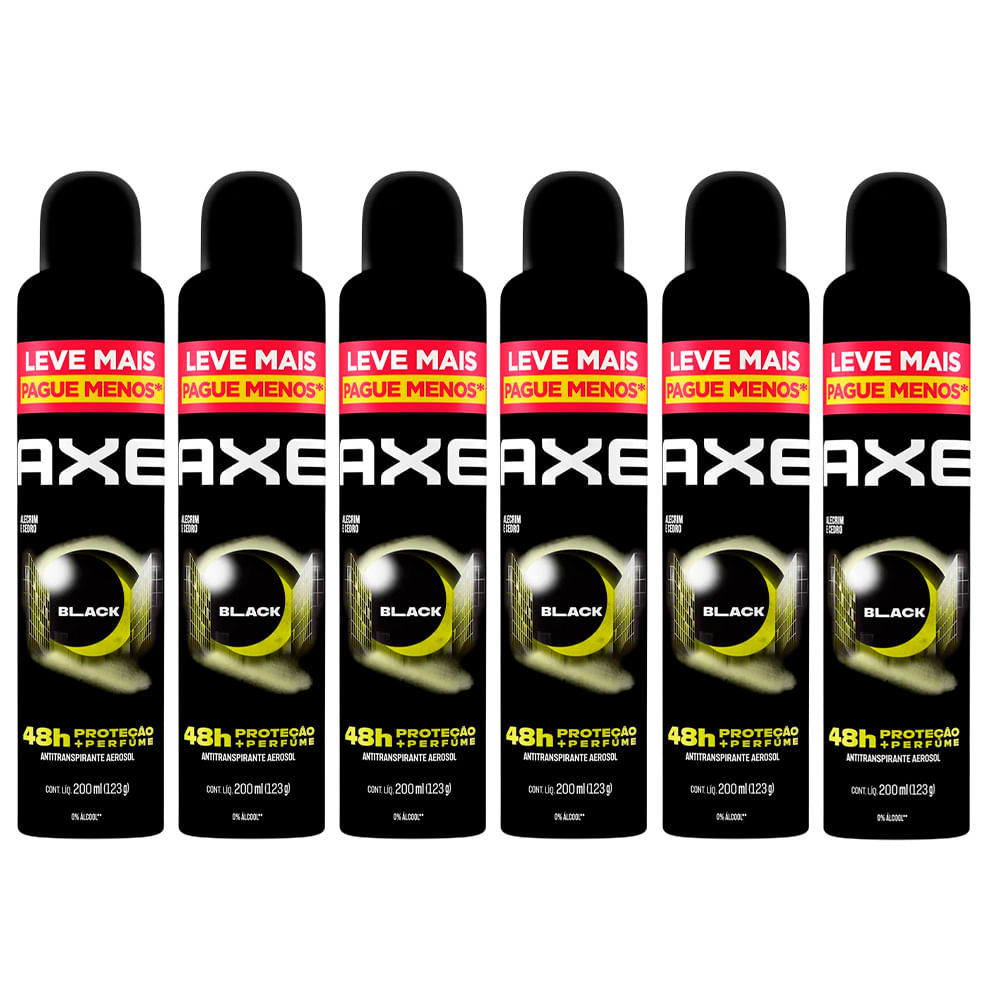 Kit Desodorante Body Spray Aerosol Axe Black 200ml - 6 Unidades