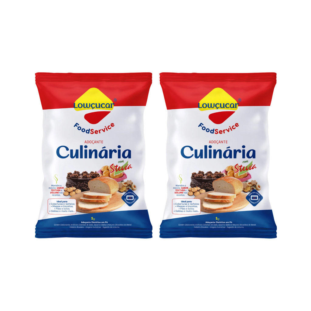 Kit com 2 Adoçante Lowçucar Culinária com Stevia 1kg Lightsweet