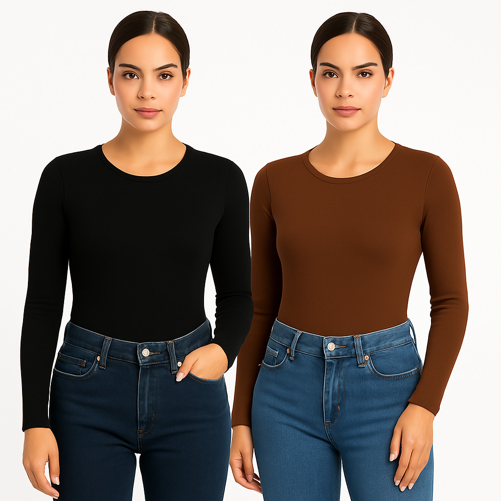 KIT 2 Body Feminino Manga Longa Suplex Body Inverno Segunda Pele