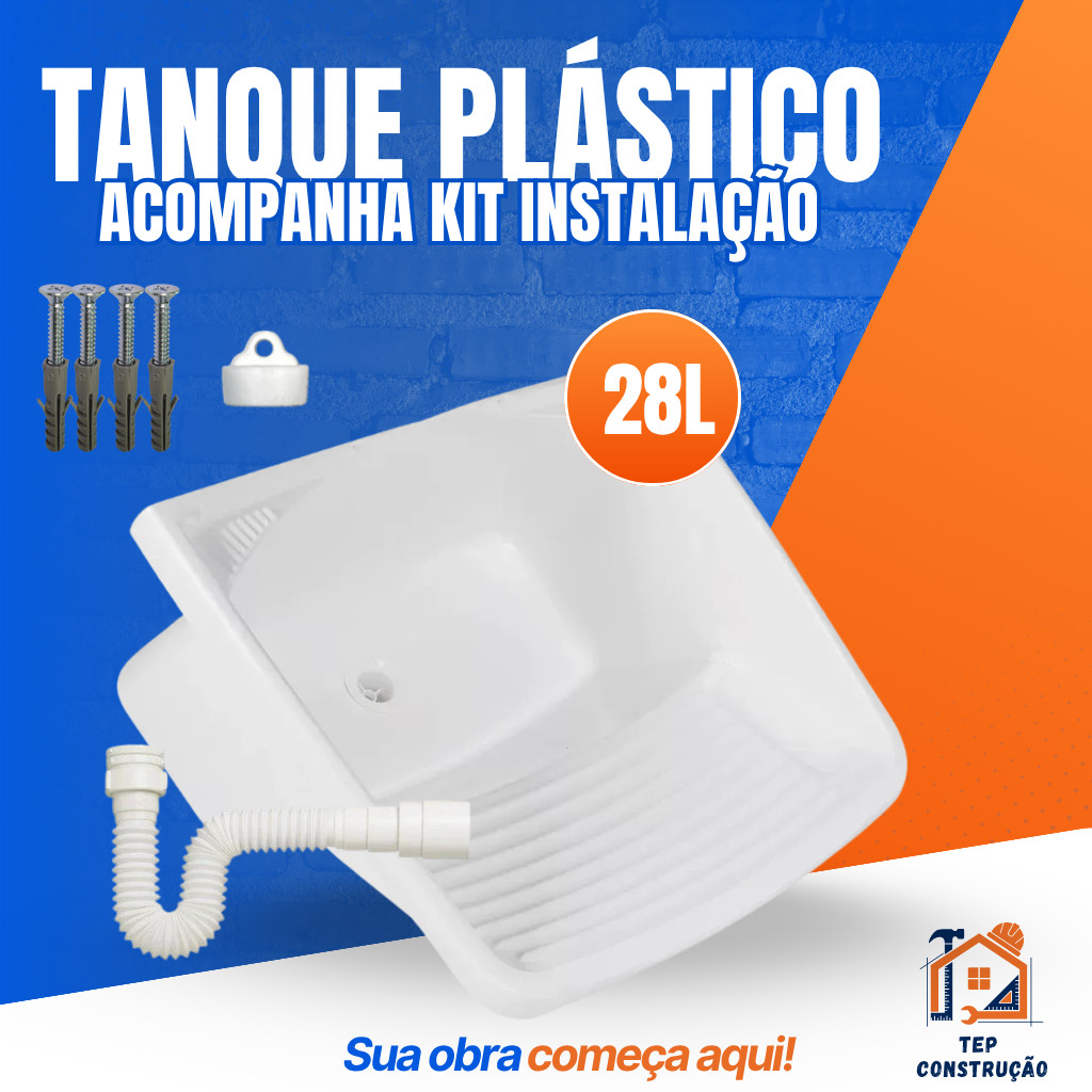 Tanque Plástico De Lavar Roupas 28 Litros Para Lavanderia Com Válvula Acoplada sifão
