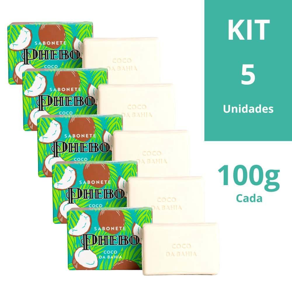 Kit 5 Sabonetes Em Barra Phebo Coco Da Bahia 100g Vegetal