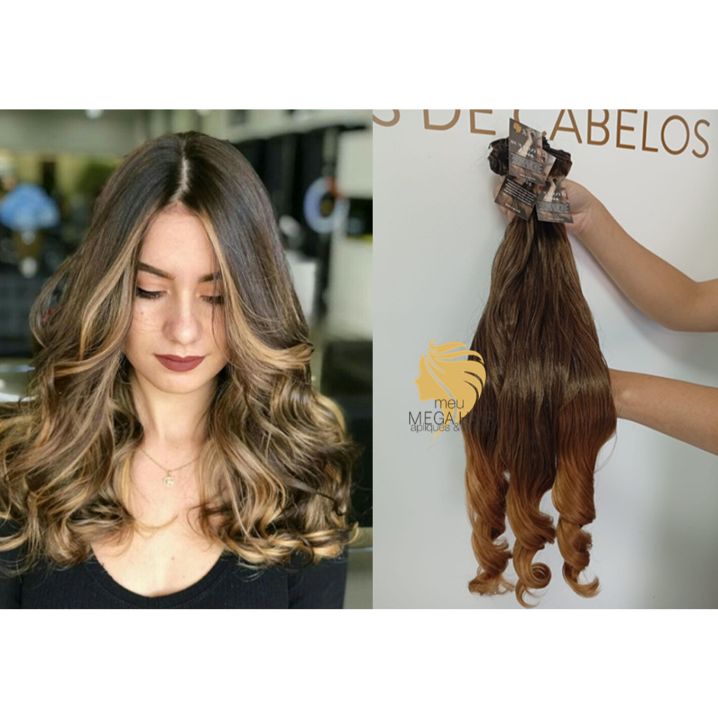 Aplique de Cabelo na Tela Mega Hair Natural Fibra Russa Ondulado Californiana 70cm Premium Bella Hair
