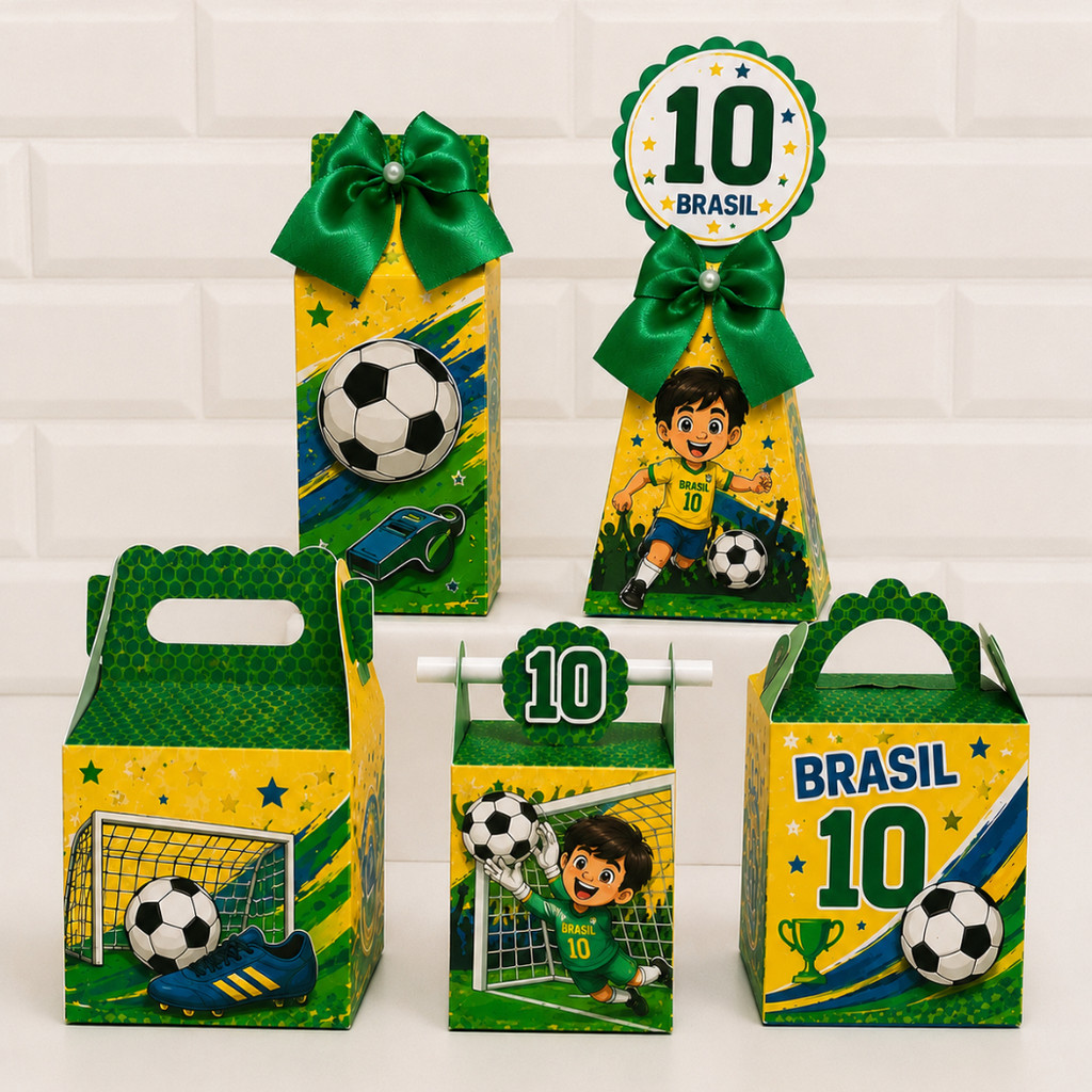 Kit Festa Copa do Mundo Futebol – Caixinhas Personalizadas Pegue e Monte Lembrancinhas de Aniversário