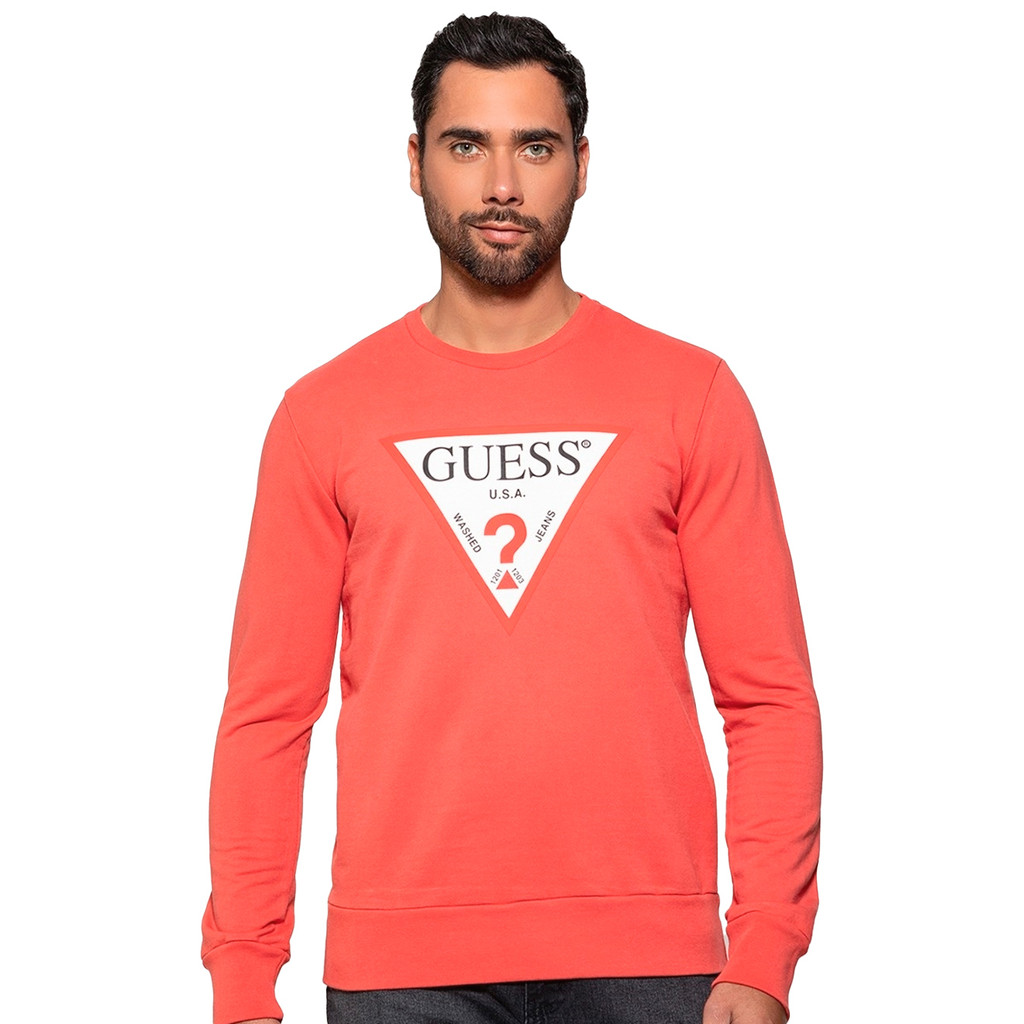 Moletom Guess Masculino Crewneck Triangle Logo Salmão