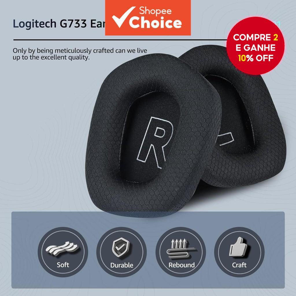 Almofadas de Espuma de Memória de Tecido de Substituição Fone de Ouvido Sem Fio para Jogos Logitech G733 G733 Lightspeed