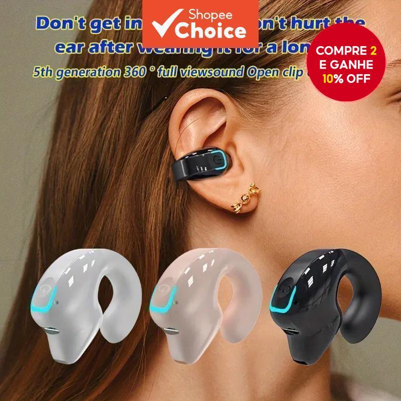 Clipes De Orelha Em Fones De Ouvido Negócios Sem Fio Bluetooth 5.3-Único Gancho OWS Driver Chamada Handsfree Leve Confor