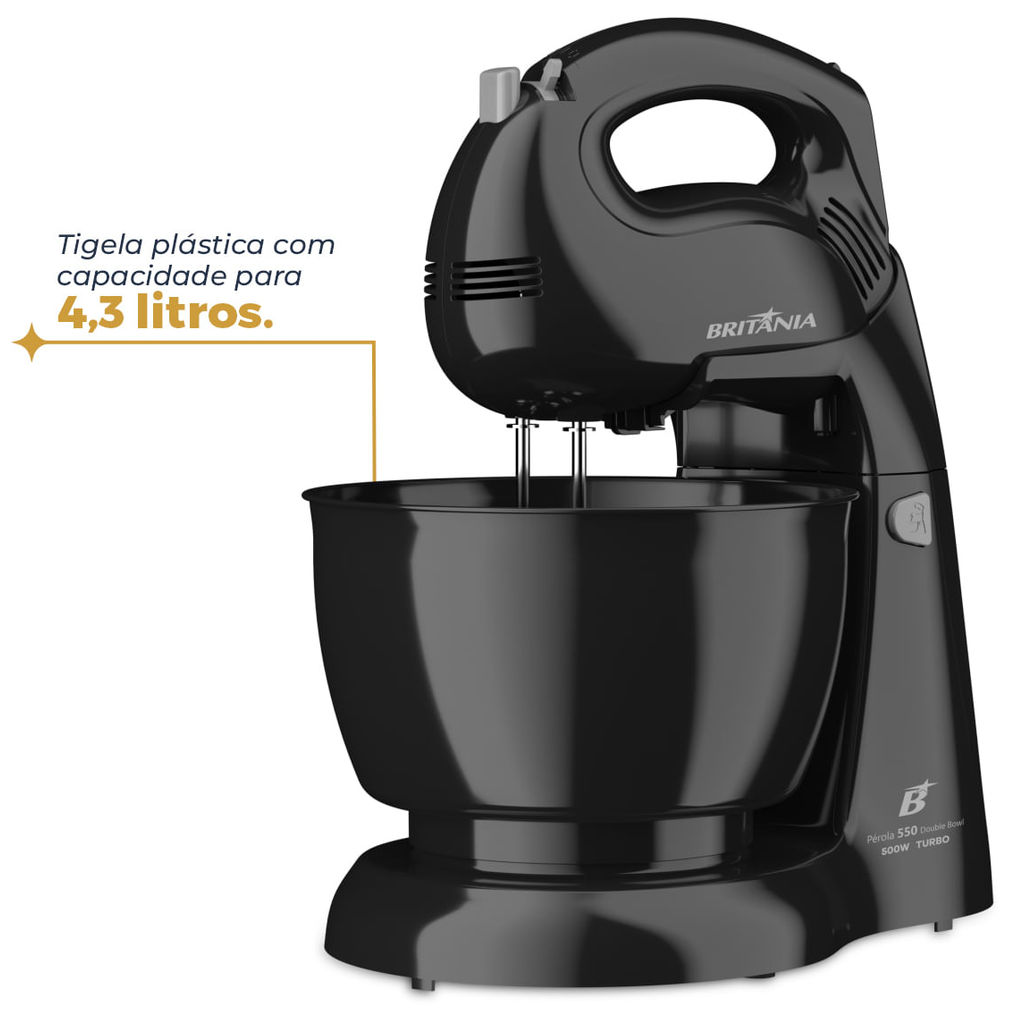 Detalhes do Batedeira Britânia 500W 4 velocidades Pérola 550 Double Bowl