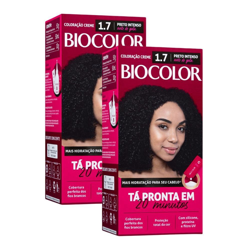 Kit 2 Tintura de Cabelo Biocolor Preto Intenso Noite de Gala 1.7 em Oferta na Shopee