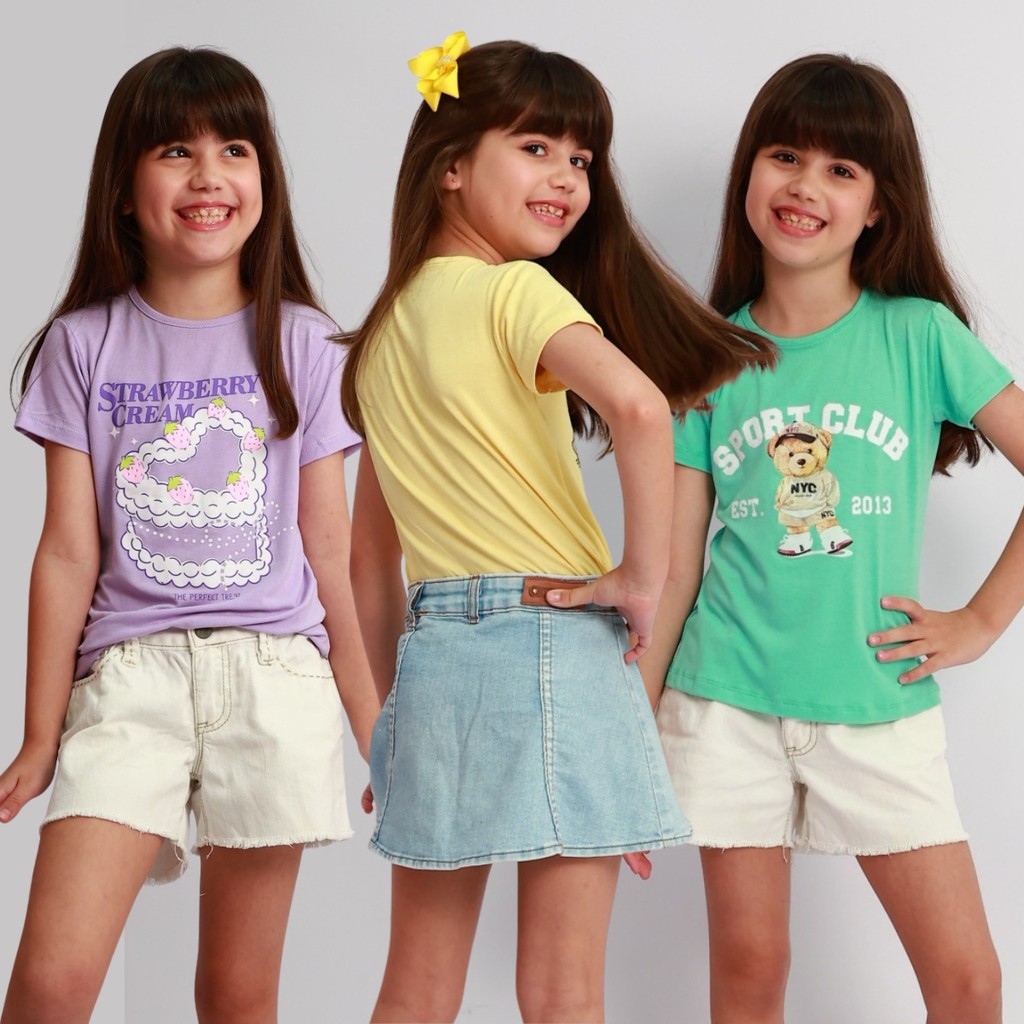 Kit 3 Tshirt Infantil Menina Blusinha Feminina Blusa Manga Curta Verão Feminino Bebê Sortido