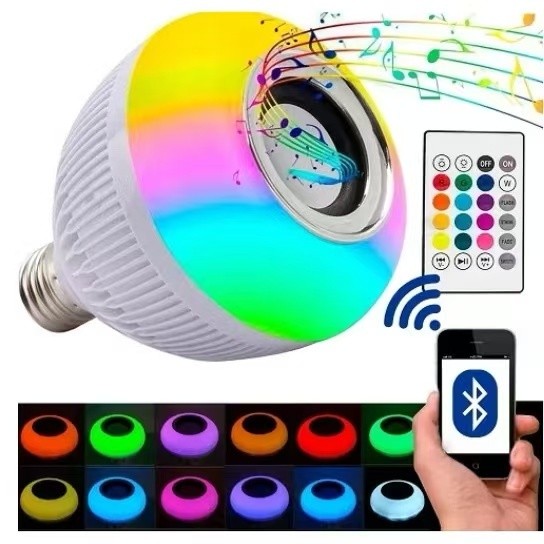 Lâmpada LED Bluetooth com Caixa de Som 12W – Controle Remoto, Muda Cor e Reprodução de Música em Oferta na Shopee