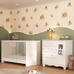Berço 3 em 1 para Colchão 130x60cm com Cômoda 1 Porta 4 Gavetas Luna Multimóveis MP4742