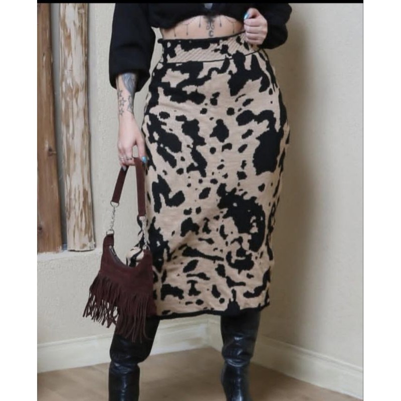 SAIA LONGA COW ANIMAL PRINT INVERNO FRIO ESTILO MODA PLUS SIZE