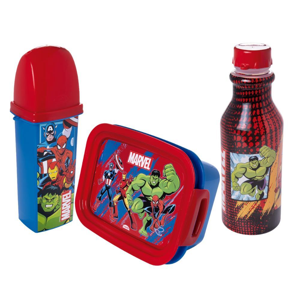 Kit Lancheira Vingadores Avengers Volta às Aulas 1 Pote Marmita 1 Garrafa 1 Dental Case Plasútil em Oferta na Shopee