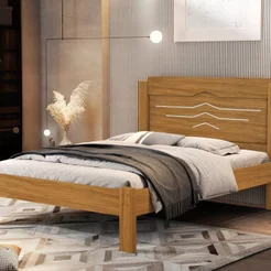 Cama de Casal 100% MDF 103,5cm x 144cm x 195cm Sofia Bege/Nature/Off White