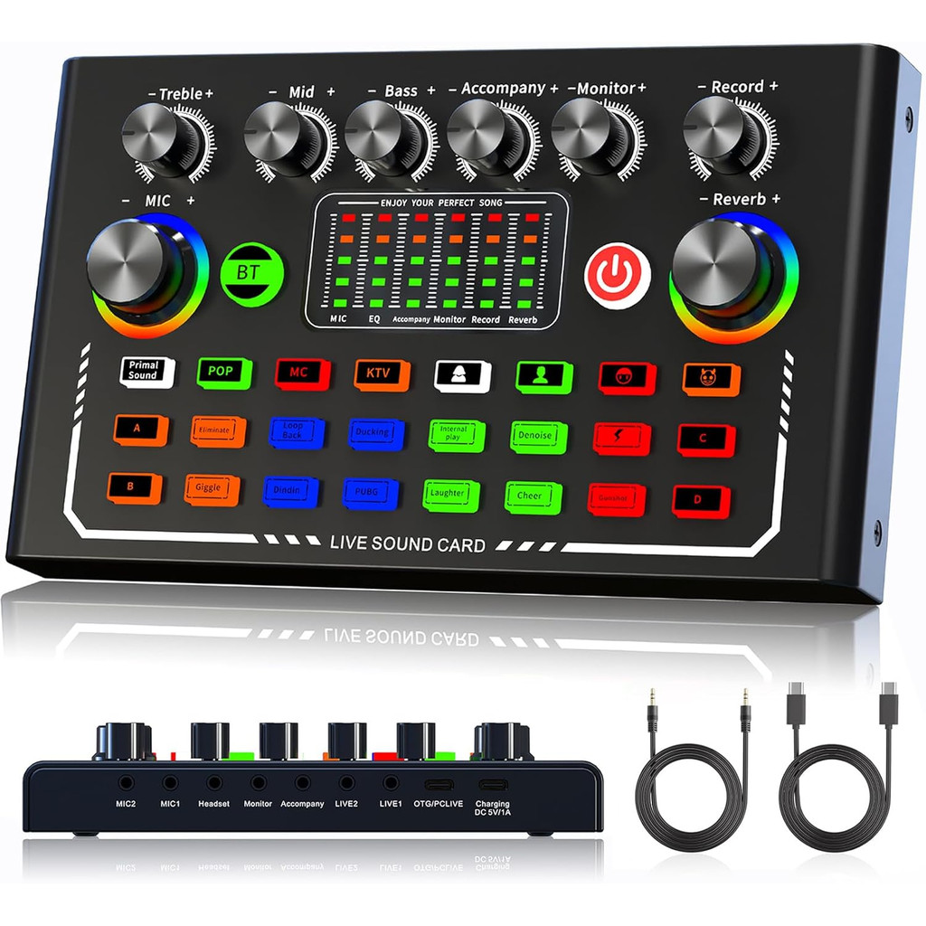 Placa de Som Bluetooth Profissional F009, Kit Completo Podcast com Microfone Condensador, Para Lives YouTube TikTok