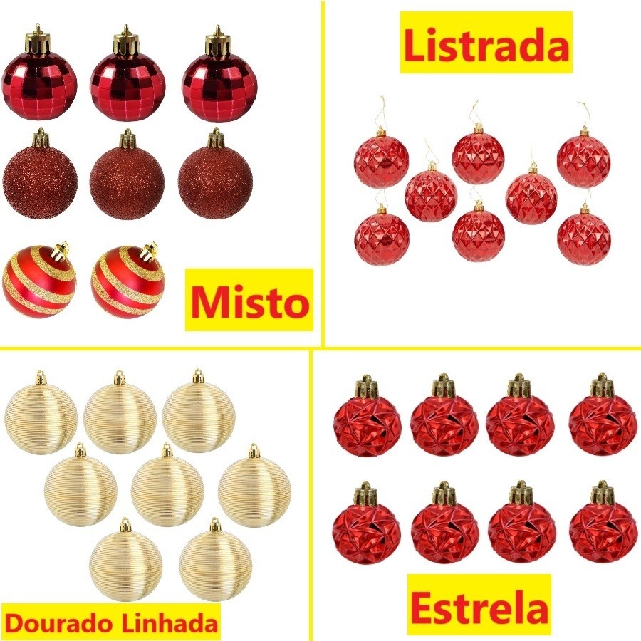 Conjunto 8Un 6Cm Ornamentos Bolas De Natal Dourado Linhada Ou Vermelho Estrela Listrada Misto