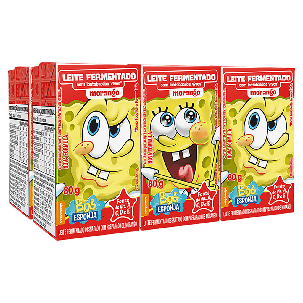 Pack leite fermentado morango bob esponja Elegê caixa 6 Unidades