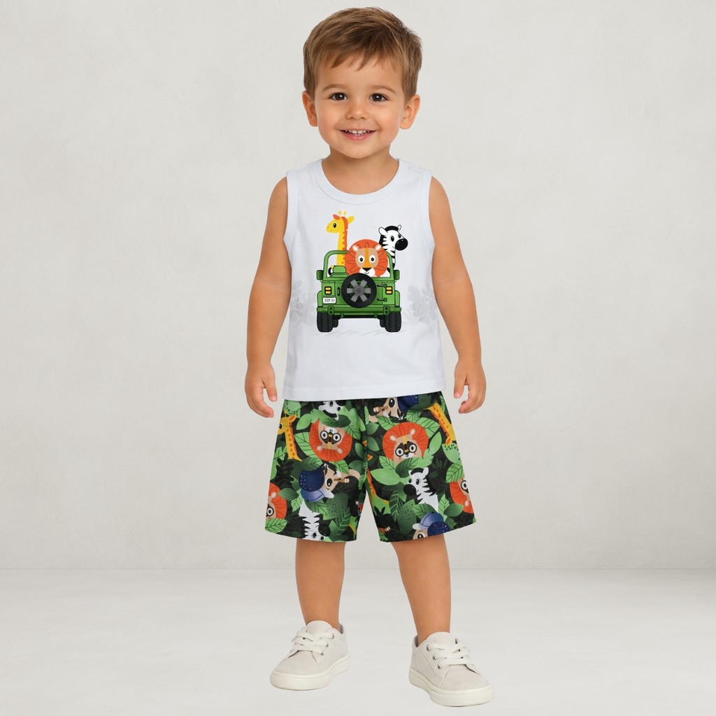 Conjunto Infantil Menino Regata Mescla White e Bermuda Estampada Kyly 1001060