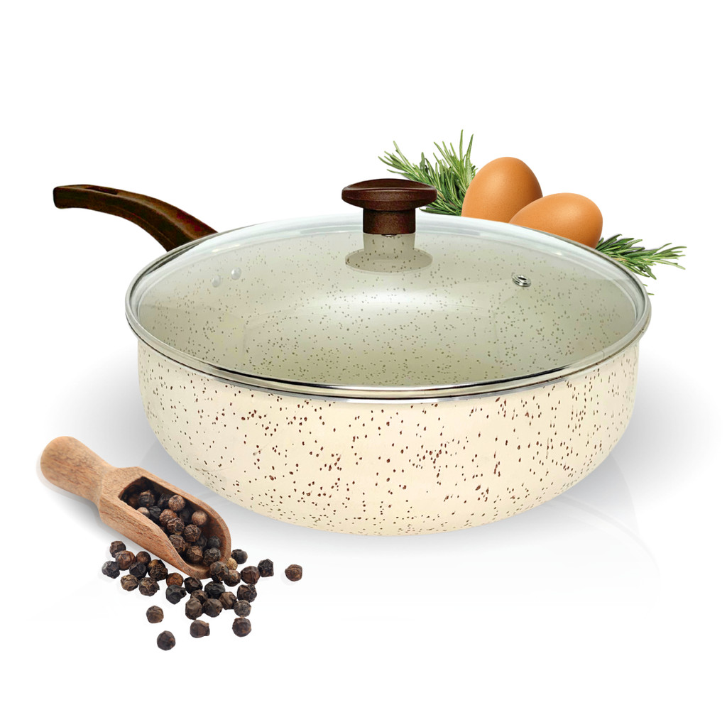 Imagem Frigideira Wok 30cm Antiaderente Com Tampa De Vidro Grande Teflon Profissional Reforçada Slim