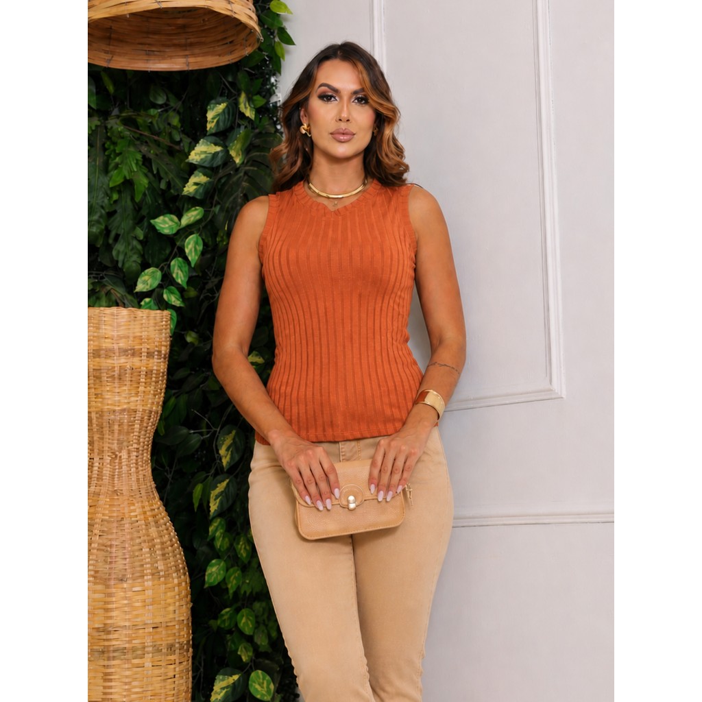 Regata Feminina Canelada Premium | Blusa Básica Lisa | Confortável | Moda Feminina — imagem 2 de 2