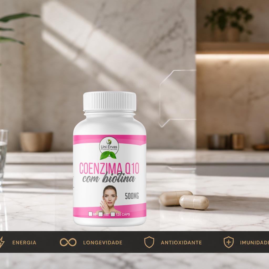 Coenzima Q10 500 mg + Biotina 60 cápsulas — Uni Ervas | Suplemento Energético e Saúde Capilar