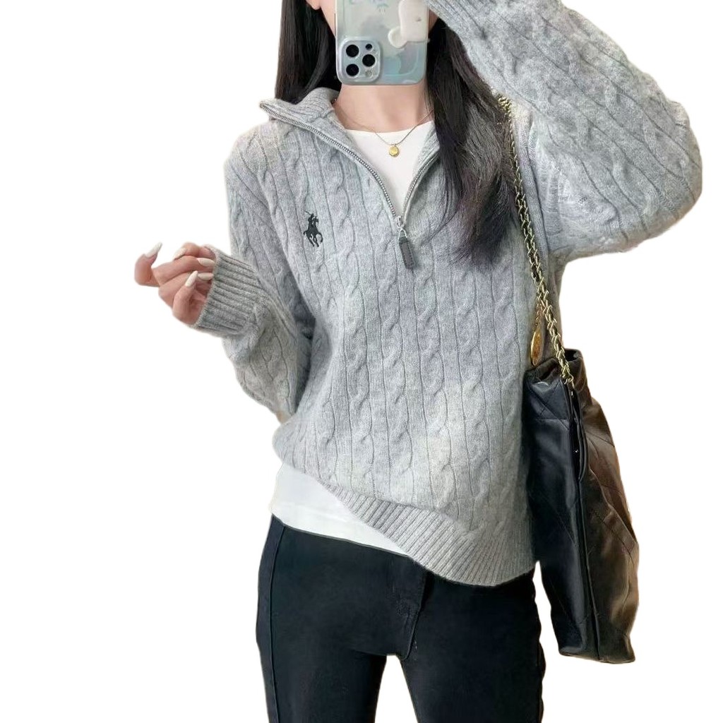 Pulôver Feminino Vintage De Malha Suéter Torcido Bordado Manga Comprida Primavera Outono Inverno Top Casual