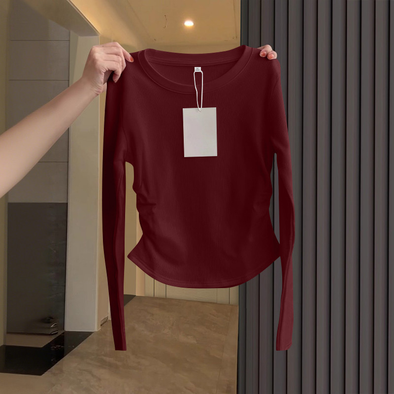 Camiseta feminina de manga comprida com rosca 2025 novo estilo primavera outono estilo ocidental Irregular moda usar cin