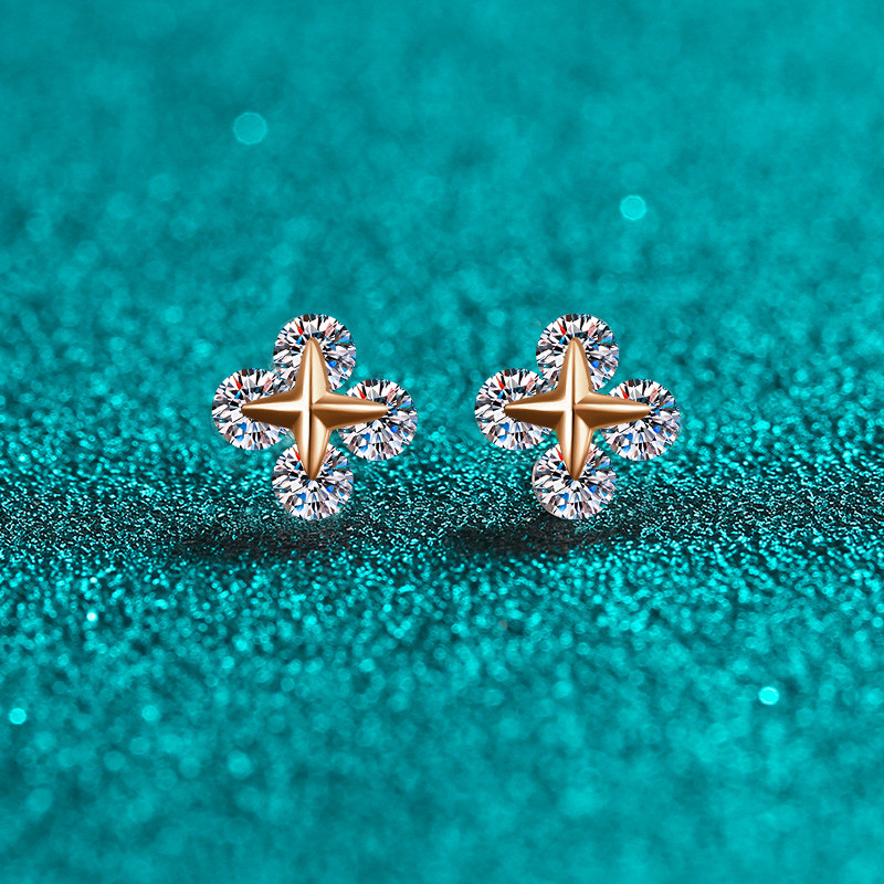 [Moissanite pode passar a caneta de diamante medida] S925 prata esterlina moissanite champanhe brincos de ouro feminino