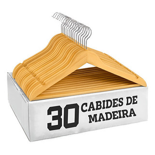 Kit 30 Cabide De Madeira Adulto Grande Antideslizante Marfim Natural Gancho 360° Camisa C…