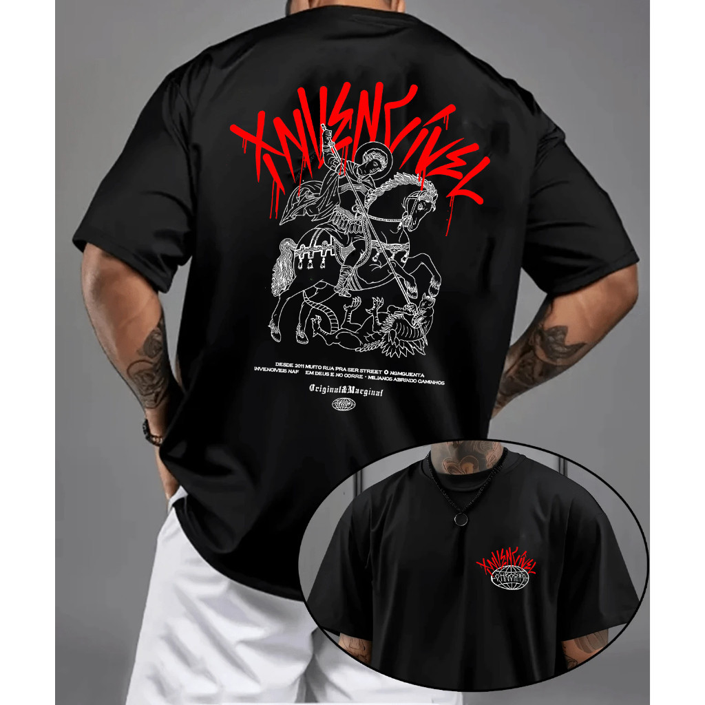 [Camiseta Premium em Algodão Puro]VU Camiseta Masculina Oversized São Jorge Oversized StreetWear 100% Algodão T-shirt Un