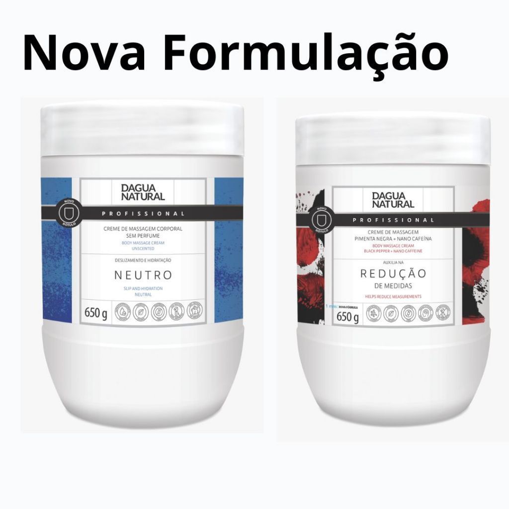 Kit Creme de Massagem D’Água Natural | Neutro 650g + Pimenta Negra 650g | Cuidado Completo Para Sua Pele!