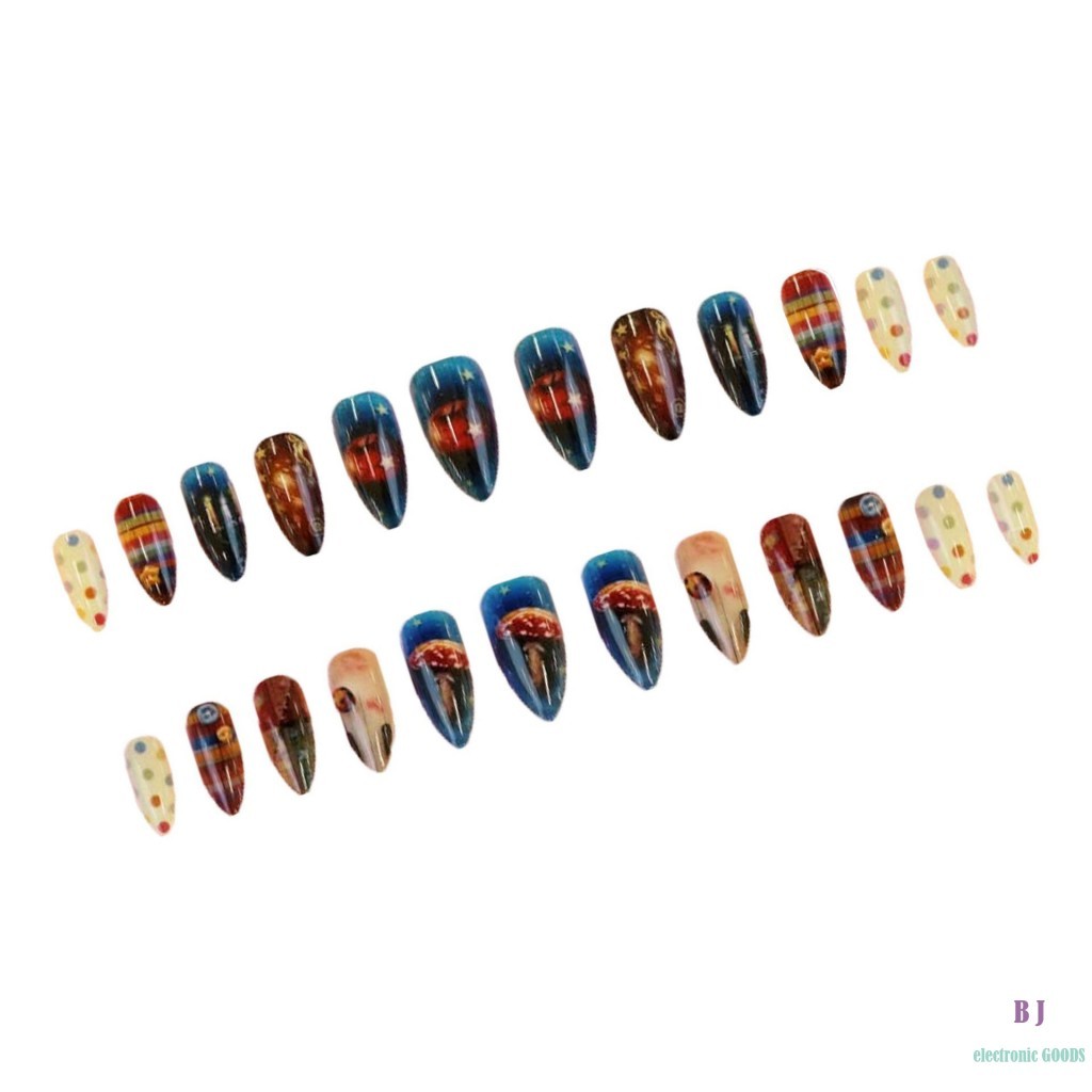 Prensa De Amêndoa Nas Unhas 24 Unidades-Design Xadrez Sky Graffiti Para Uso Diário Em Festas