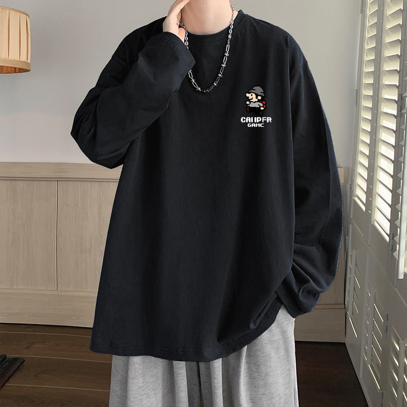 Camiseta de manga comprida masculina primavera outono novo estilo americano Retro puro algodão simples moda Casual adole