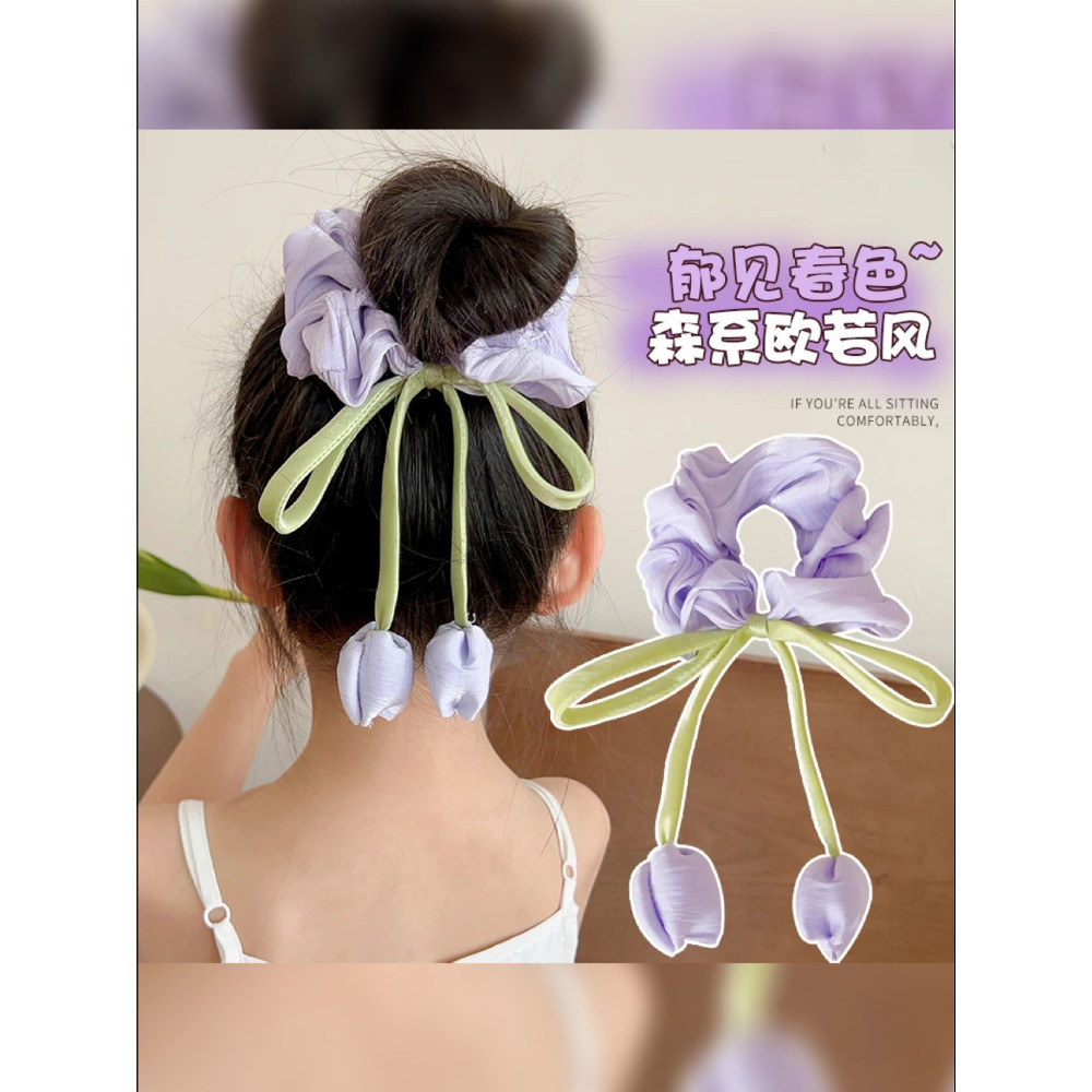 Meninas pai-filho primavera respiração Shimmer tulipa arco Scrunchy anel de cabelo doce estilo ocidental flor borla anel