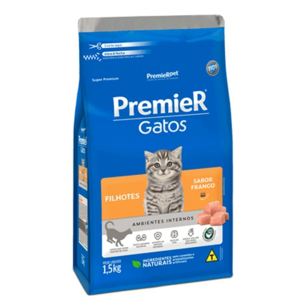 Ração Seca Para Gatos Ambientes Internos Filhotes sabor Frango 1,5kg PremieR