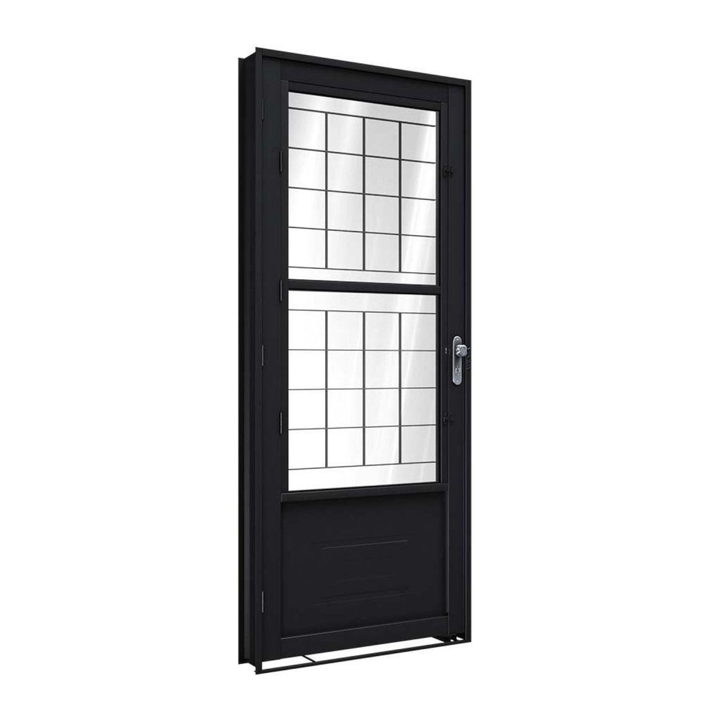 Porta de Aço Giro com Postigo e Grade Quadrada 215x90cm Facilitá Lucasa Preto