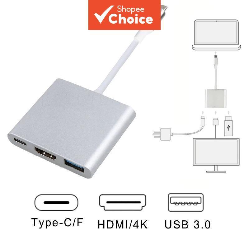 Portas 3 em 1 USB C Hub Splitter PD 15W Tipo-C OTG Adaptador HDMI Compatível 4K para MacBook