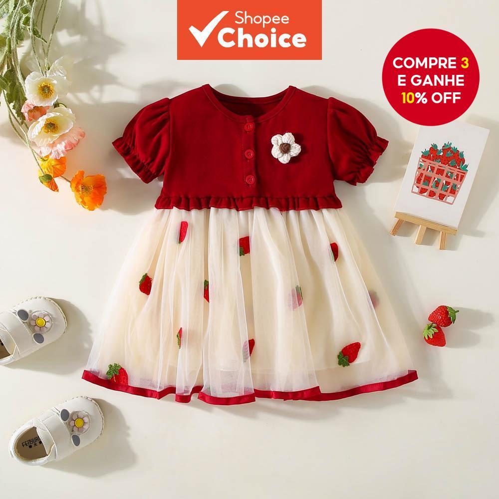 Novo Vestido de Bebê Princesa Vermelho Manga Curta para Festa de Verão e Casamento (9 Mese...