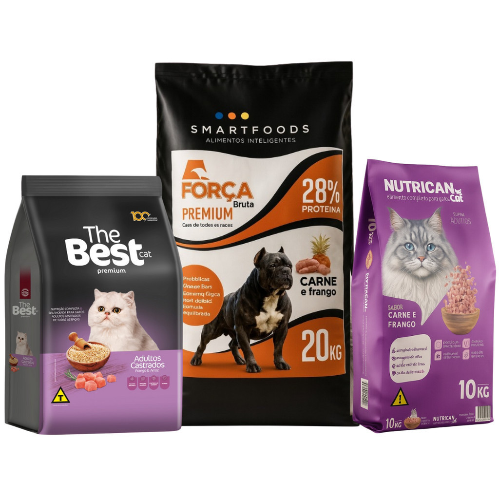 Ração Premium Para Cães ou Gatos - Nutrican ou The Best ou Força Bruta - 20kg ou 10 kg em Oferta na Shopee