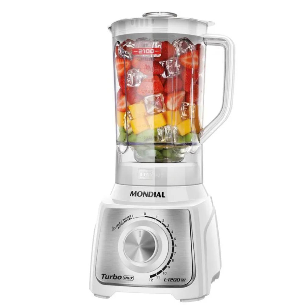 Liquidificador Mondial Turbo 12 Velocidades + Pulsar/Gelo 1200W Branco/Inox 127V - L-1200 WI