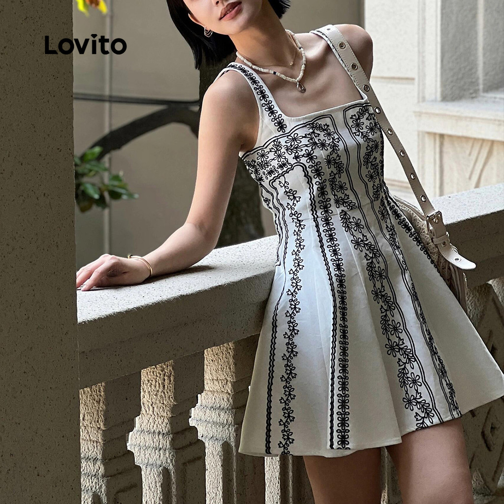 Detalhes do Lovito Vestido Sheath Boho Feminino com Linha Estrutural Primavera/Verão LK2LD344
